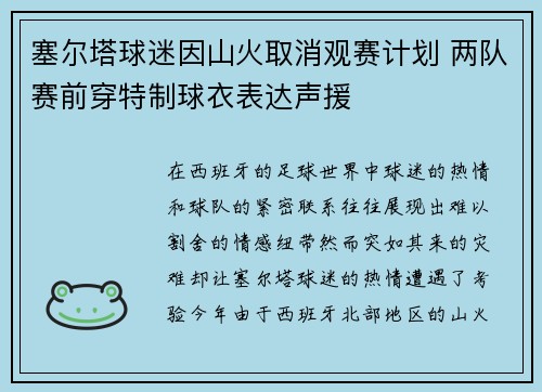 塞尔塔球迷因山火取消观赛计划 两队赛前穿特制球衣表达声援