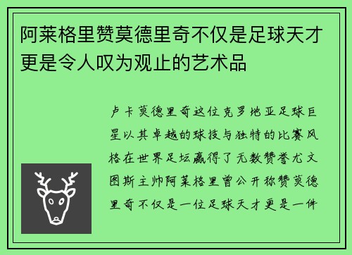 阿莱格里赞莫德里奇不仅是足球天才更是令人叹为观止的艺术品